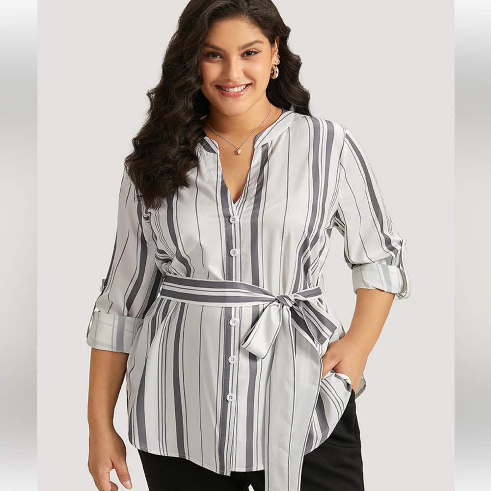 NWT Striped blouse with Tie and roll tab sleeve 2X 18/20